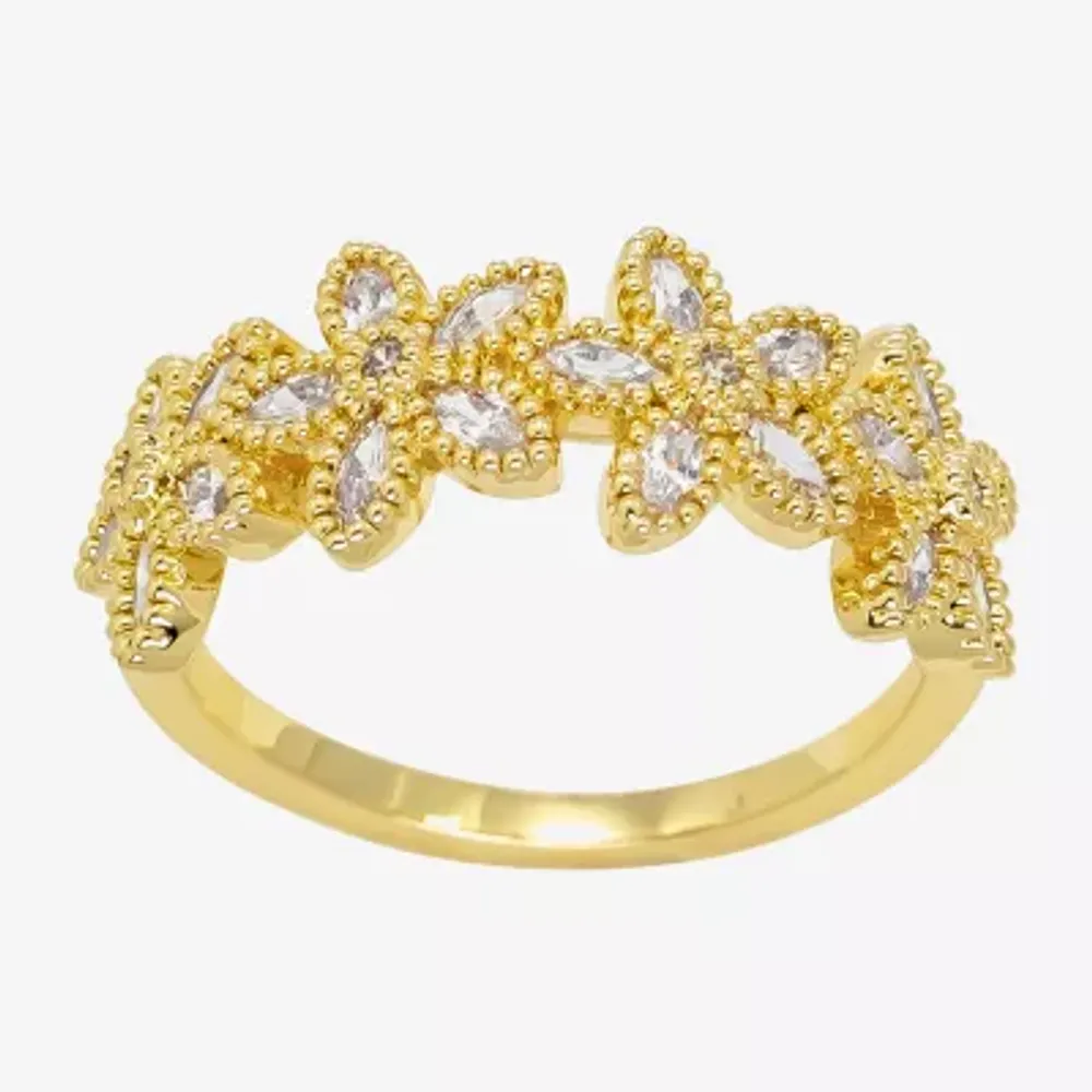 Sparkle Allure Womens 8MM Cubic Zirconia 14K Gold Over Brass Flower Band