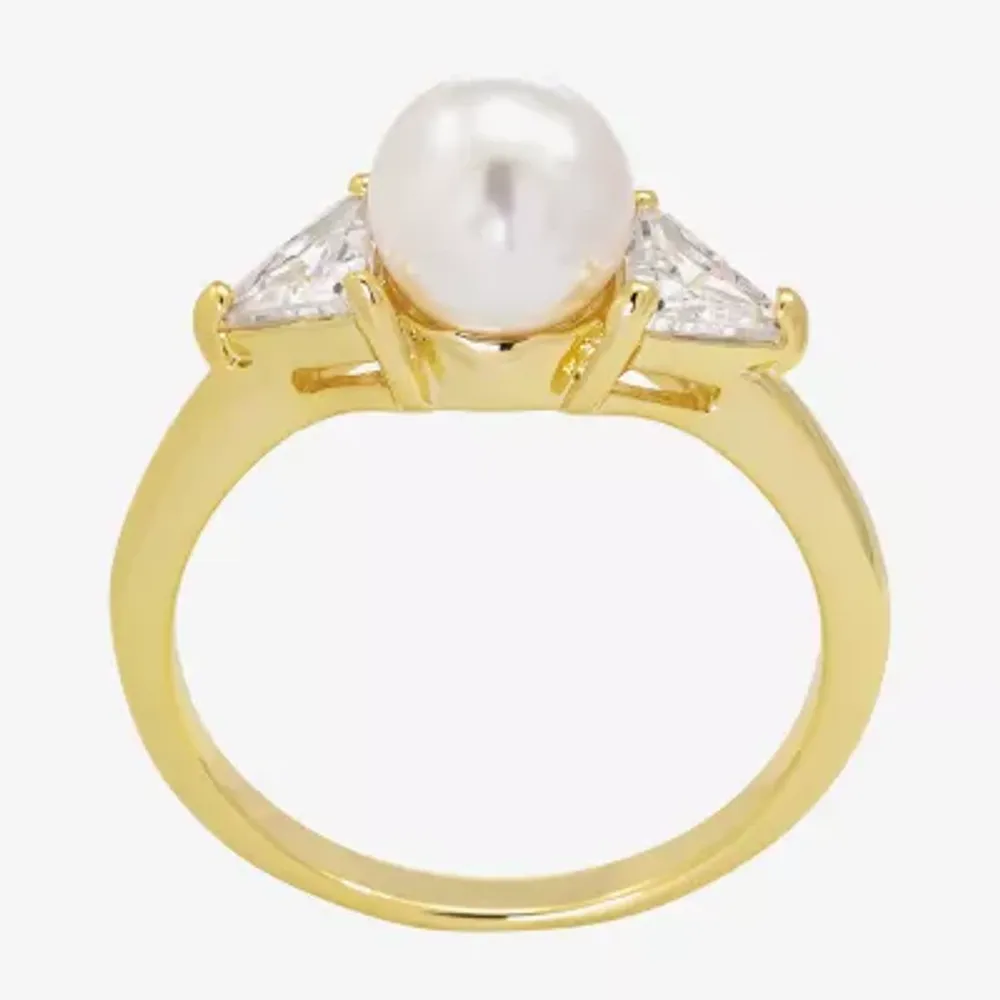 Sparkle Allure Womens 7MM Simulated Pearl 14K Gold Over Brass Band