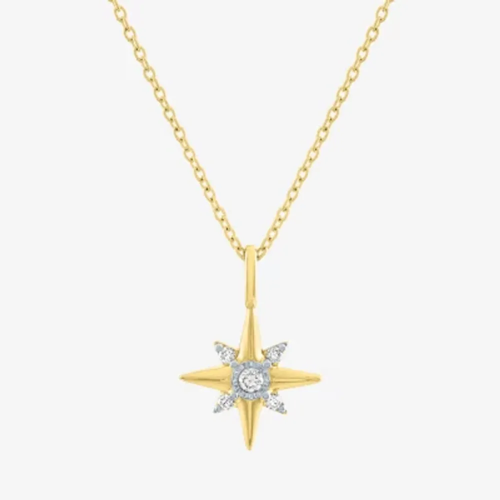 Diamond Addiction North Star (I-J / Si2-I1) Womens 1/10 CT. T.W. Lab Grown White Diamond 14K Gold Over Silver Star 18 Inch Pendant Necklace