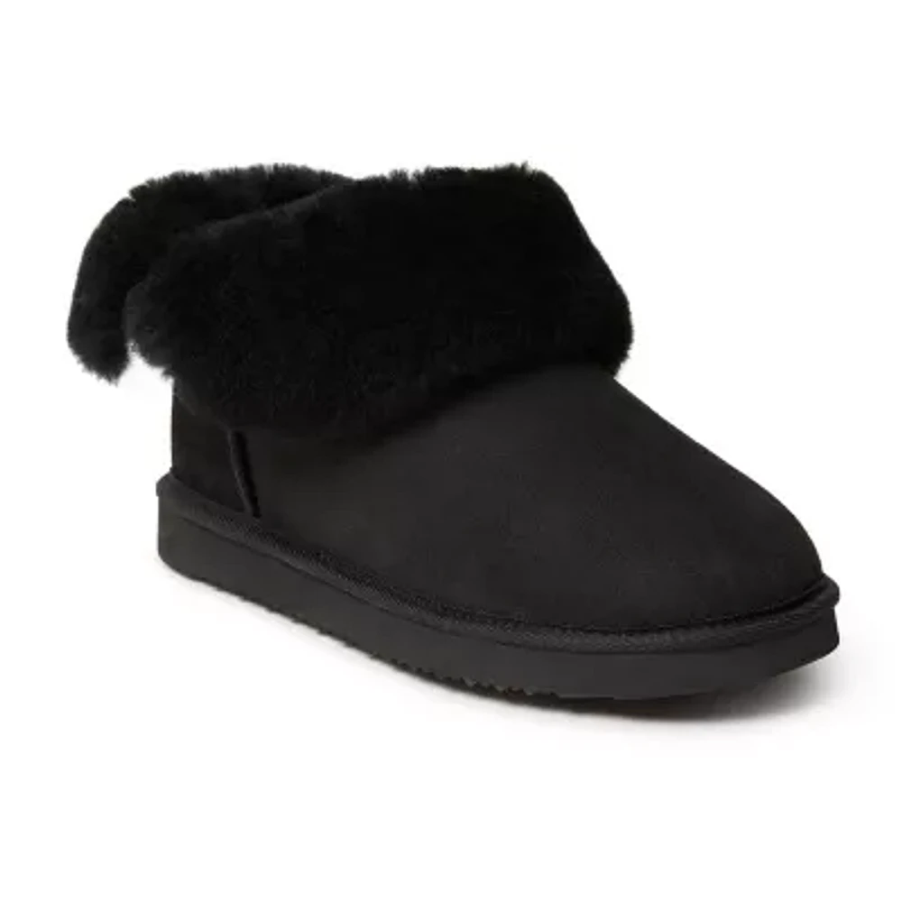 Dearfoams Women'S Perth Genuine Shearling Fold Down Womens Memory Foam Bootie Slippers