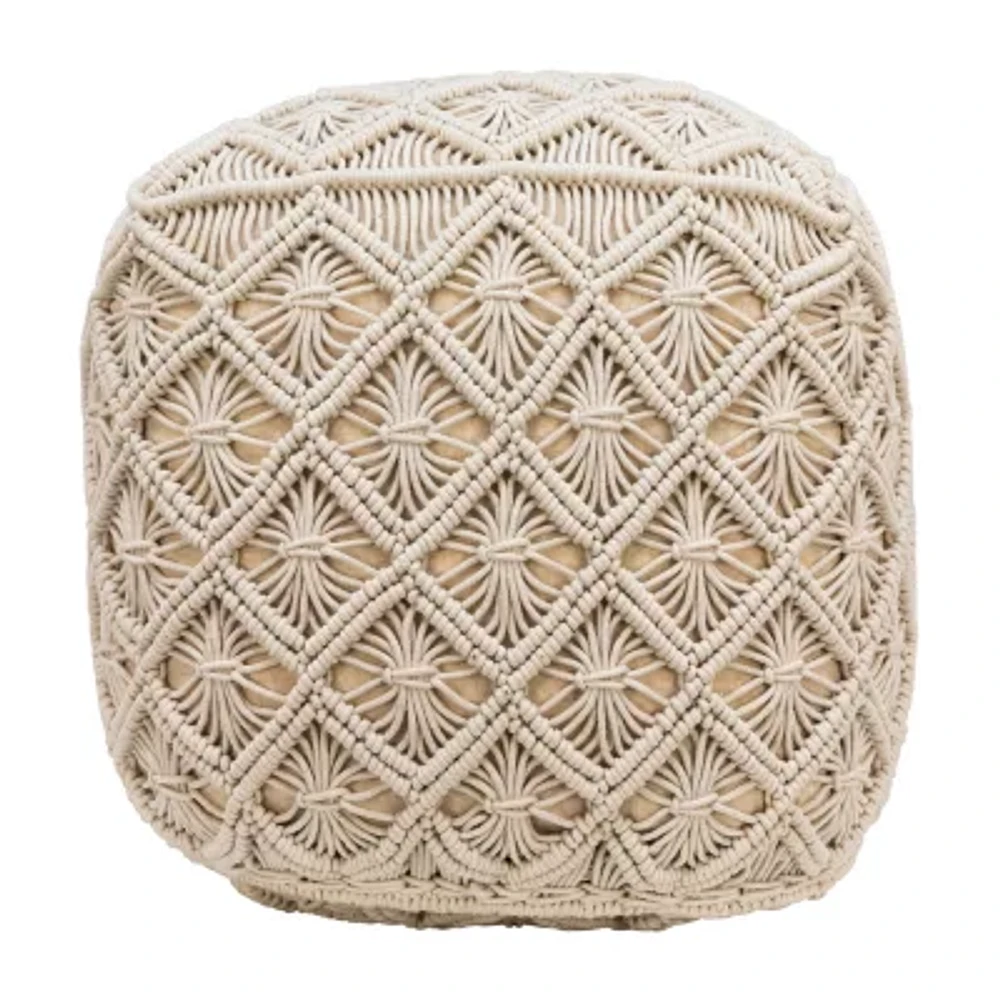 Northlight 18" Beige Handmade Macram㉠Natural Cotton Pouf Floor Pillow