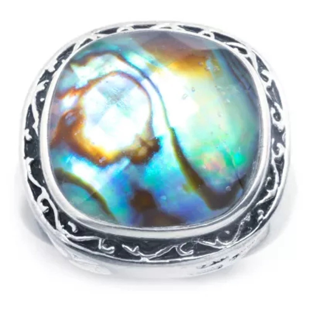 Sparkle Allure Womens Green Abalone Pure Silver Over Brass Square Cocktail Ring