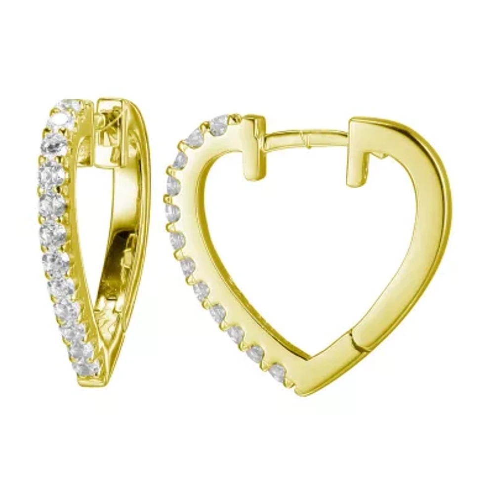 Paris 1901 By Charles Garnier Womens Cubic Zirconia 18K Gold Over Silver 16.6mm Heart Hoop Earrings