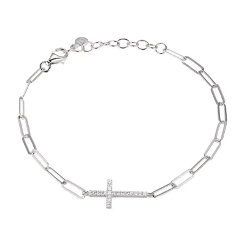 Paris 1901 By Charles Garnier Womens Sterling Silver Solid Cross 7 Inch Link Bracelet