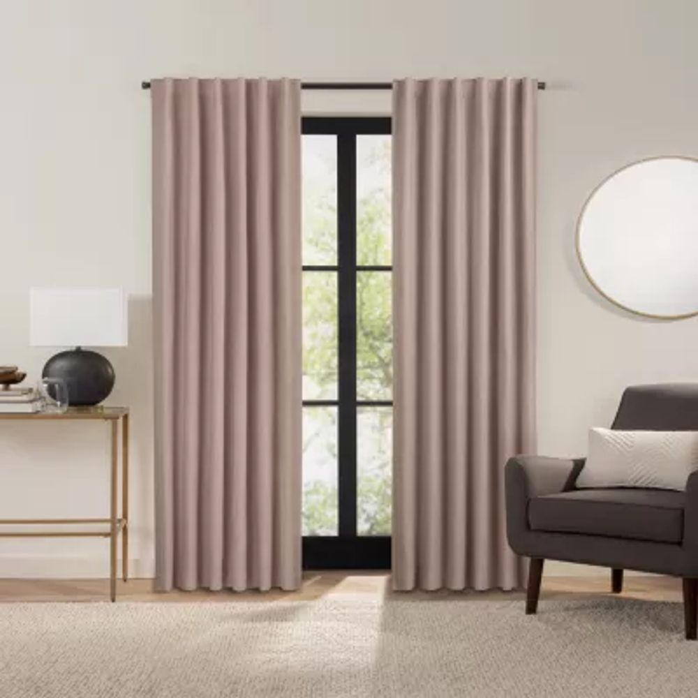 Fieldcrest Luxury Alden Linen Rod Pocket Back Tab Energy Saving 100% Blackout Single Curtain Panel