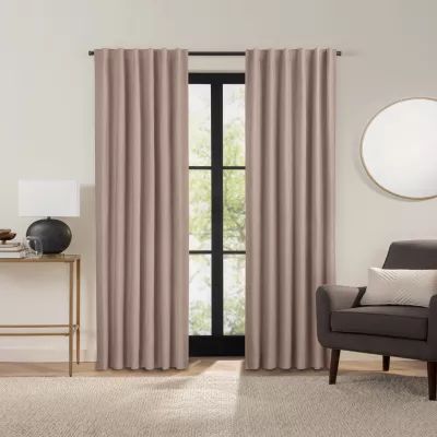 Fieldcrest Luxury Alden Linen Rod Pocket Back Tab Energy Saving 100% Blackout Single Curtain Panel