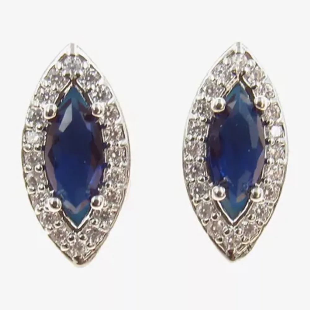 Vieste Rosa Blue Cubic Zirconia 1/2 Inch Oval Stud Earrings