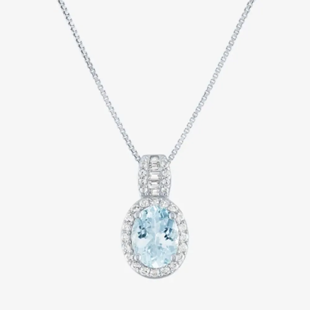 Womens Simulated Blue Aquamarine Sterling Silver Oval 18 Inch Pendant Necklace