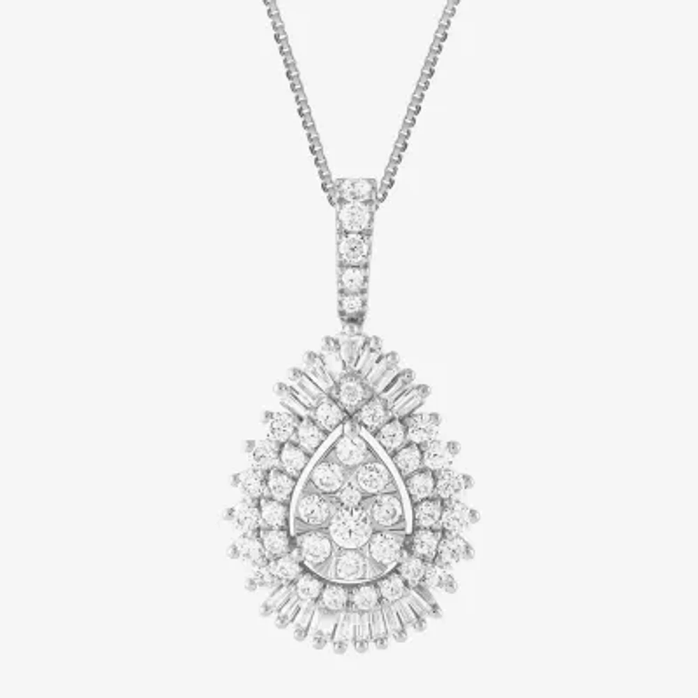 (G / Si2) Womens 2 CT. T.W. Lab Grown White Diamond 14K White Gold Pear 18 Inch Pendant Necklace