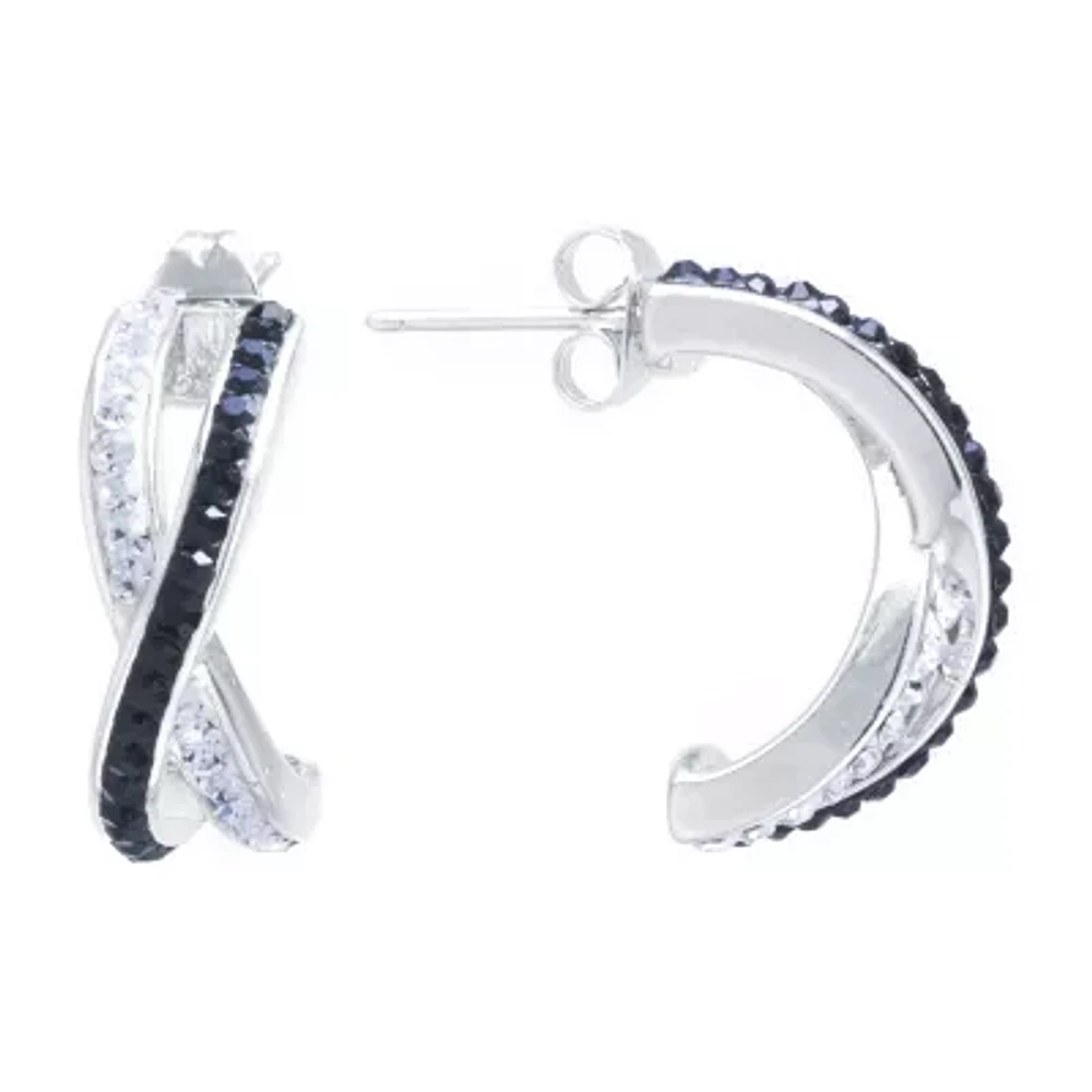 Sparkle Allure Womens Black Crystal 20.5mm Hoop Earrings