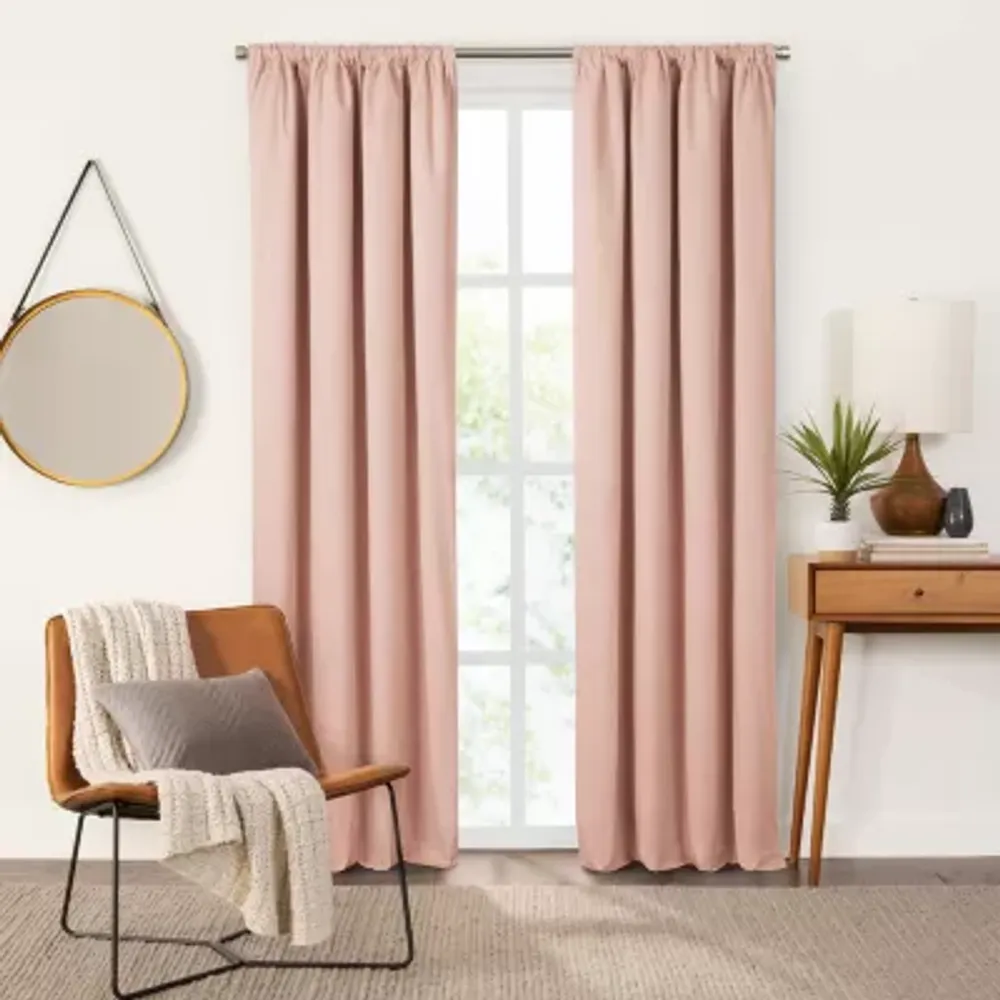 Fieldcrest Devin Solid Cotton Chambray Rod Pocket Energy Saving 100% Blackout Single Curtain Panel