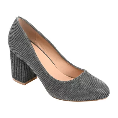 Journee Collection Fai Womens Round Closed Toe Block Heel Pumps