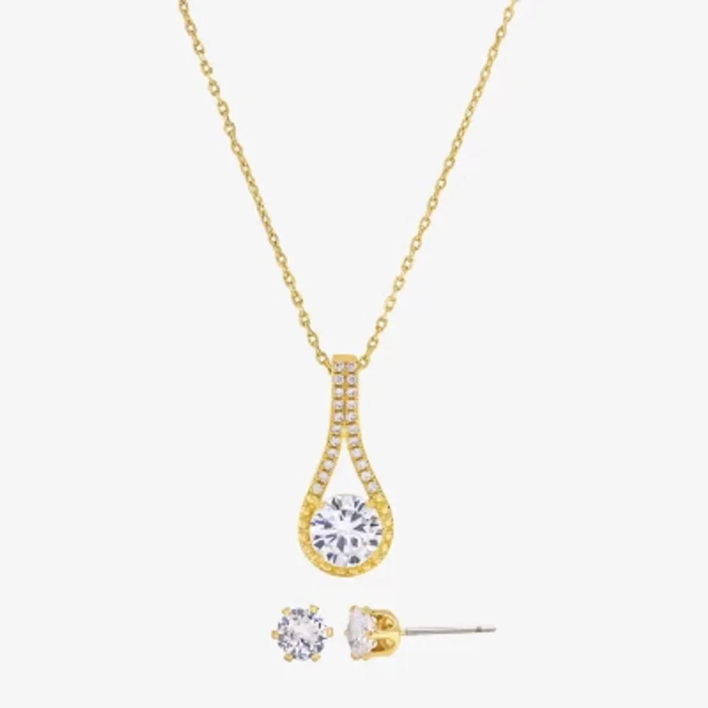 Sparkle Allure Womens Cubic Zirconia 14K Gold Over Brass Round 2-pc. Jewelry Set