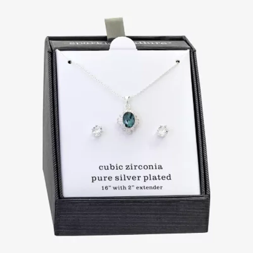 Sparkle Allure Womens Blue Cubic Zirconia Pure Silver Over Brass 2-pc. Jewelry Set