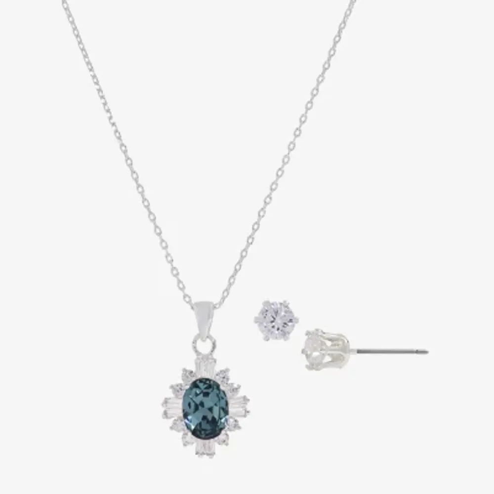 Sparkle Allure Womens Blue Cubic Zirconia Pure Silver Over Brass 2-pc. Jewelry Set