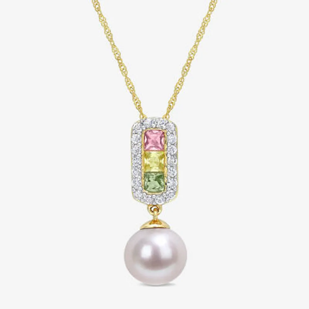 Womens White Cultured Freshwater Pearl 14K Gold 17 Inch Pendant Necklace