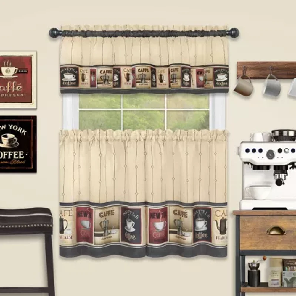 Achim Cozy Cafe 3-pc. Rod Pocket Kitchen Curtains & Drapes Window Set