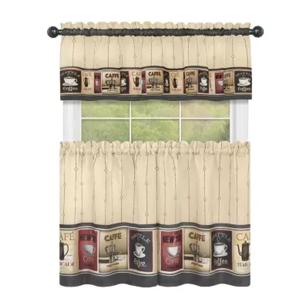 Achim Cozy Cafe 3-pc. Rod Pocket Kitchen Curtains & Drapes Window Set