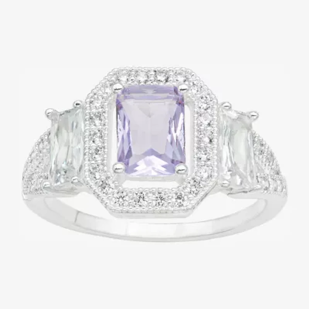 Sparkle Allure Womens Purple Cubic Zirconia Pure Silver Over Brass Halo Cocktail Ring