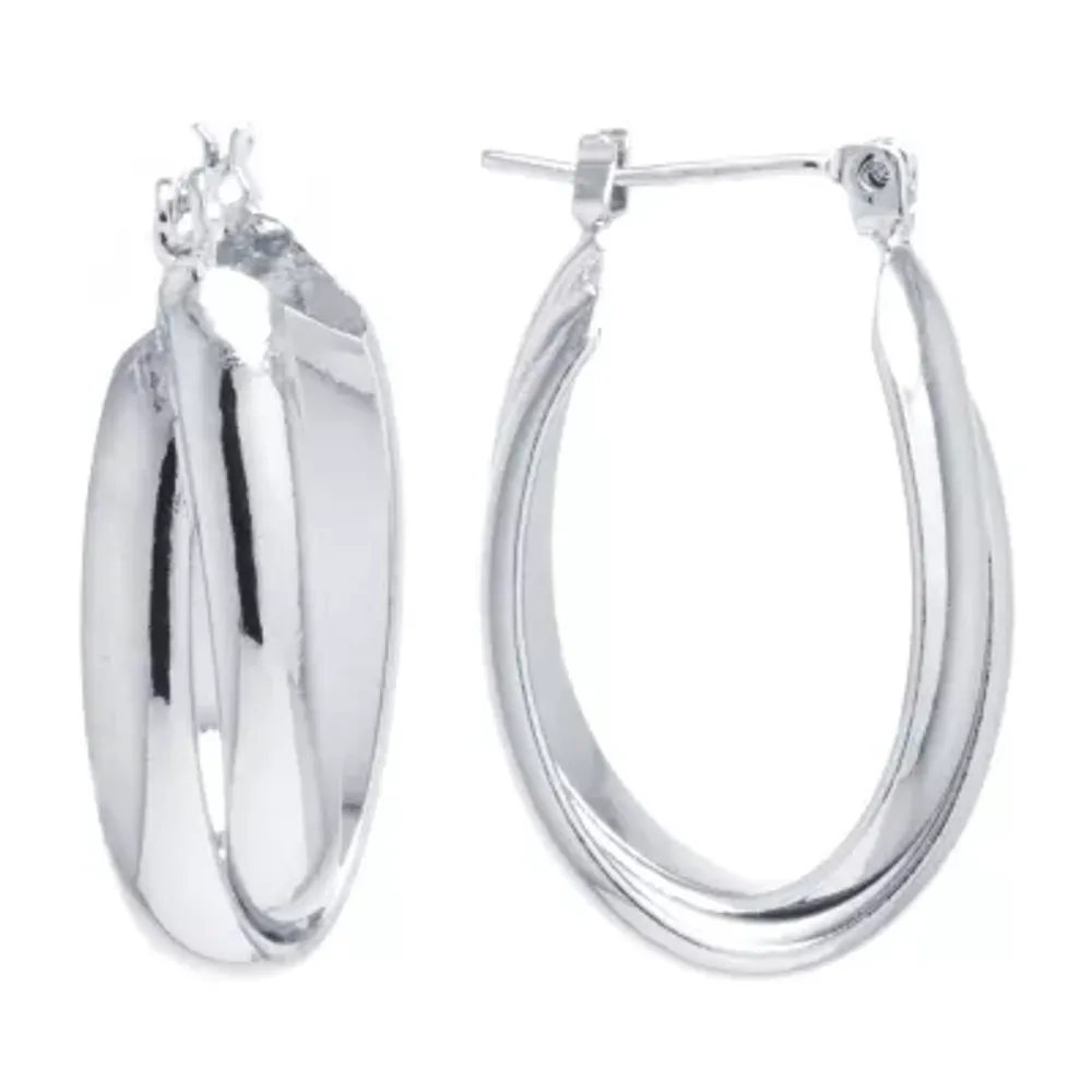 Silver Reflections Womens 27mm Oval Hoop Earrings