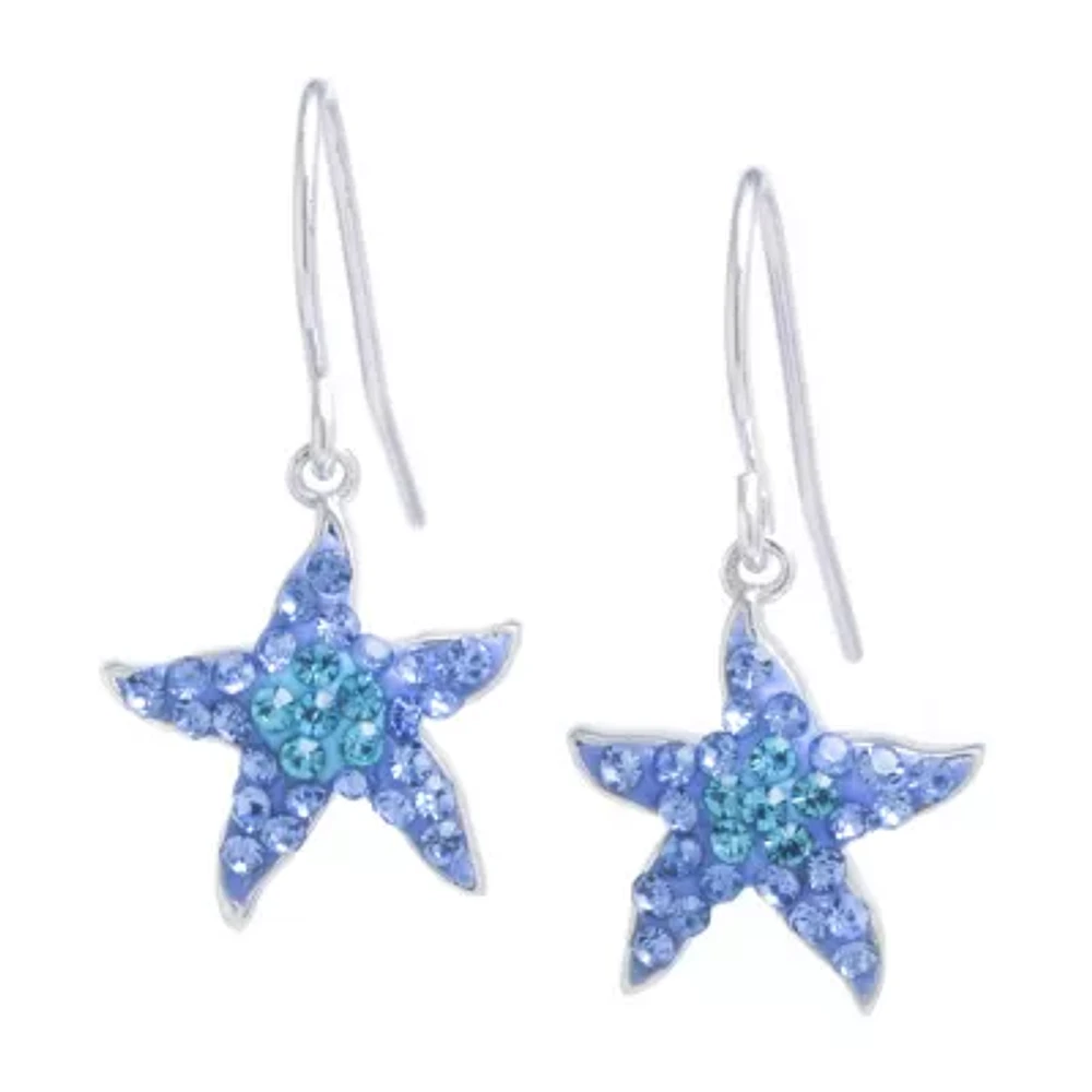 Silver Treasures Starfish Womens Blue Crystal Sterling Silver Star Drop Earrings