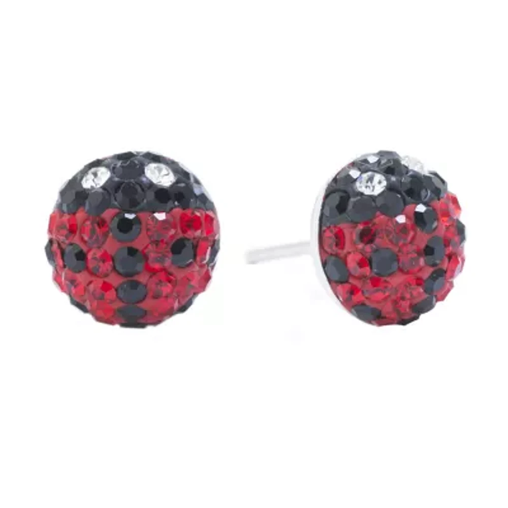 Silver Treasures Red Crystal Sterling Silver 9mm Round Stud Earrings