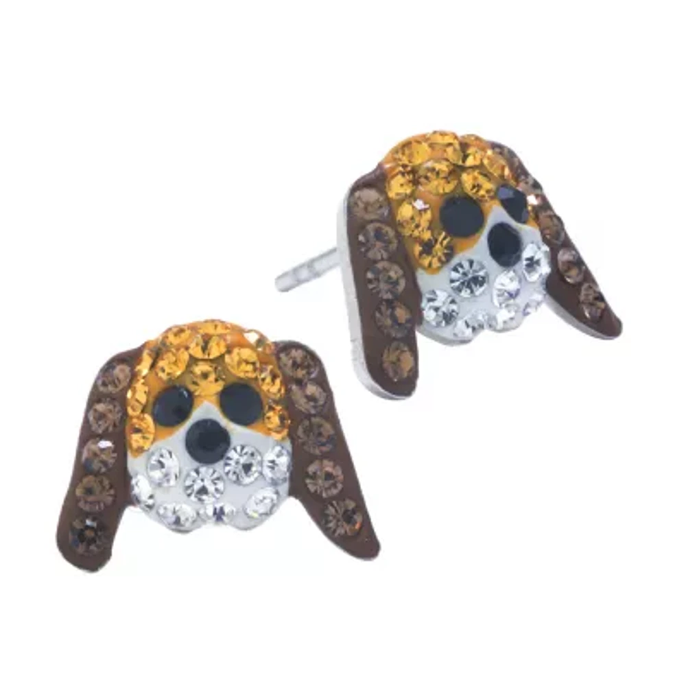 Silver Treasures Brown Crystal Sterling Silver 9.5mm Stud Earrings