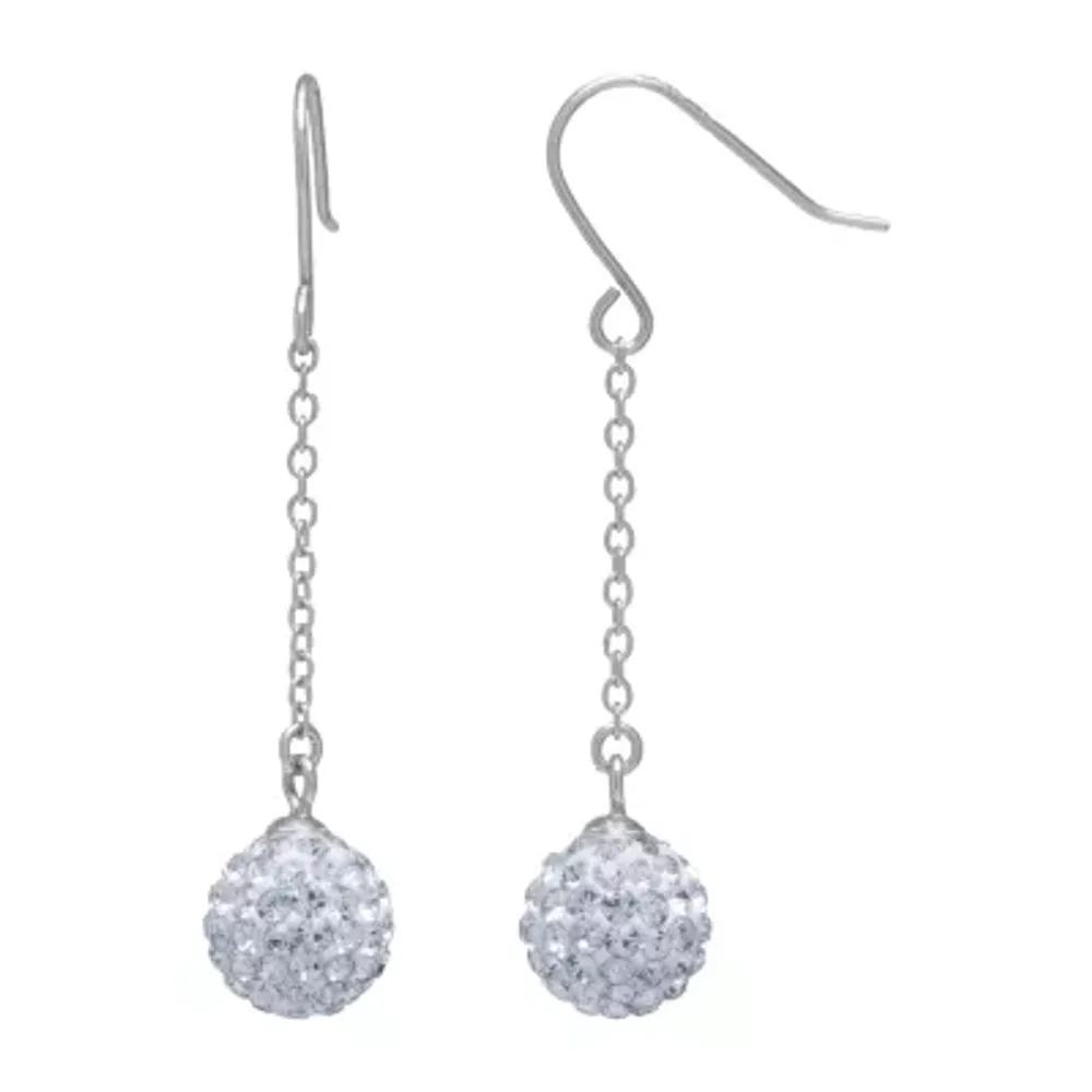 Silver Treasures Womens Crystal Sterling Silver Ball Drop Earrings