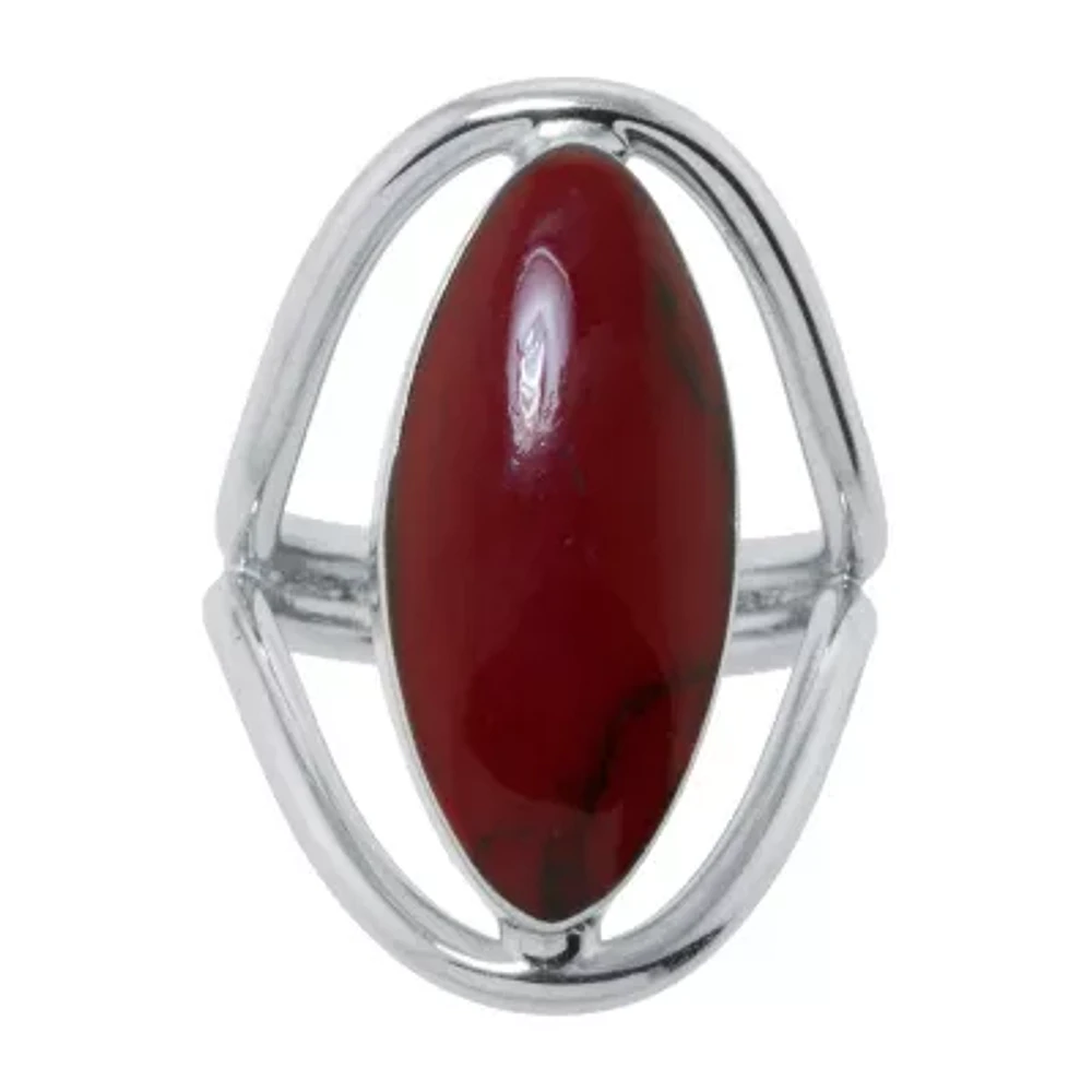 Sparkle Allure Simulated Red Womens Red Jasper Pure Silver Over Brass Oval Cocktail Ring