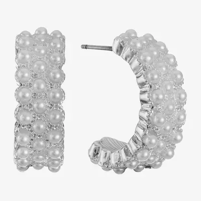 Monet Jewelry Timeless Womens Simulated Pearl 22mm Hypoallergenic Hoop Earrings