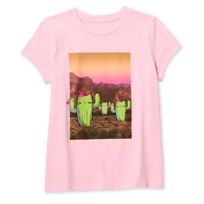 Thereabouts Little & Big Kid Girls Round Neck Short Sleeve Regular Fit Graphic T-Shirt