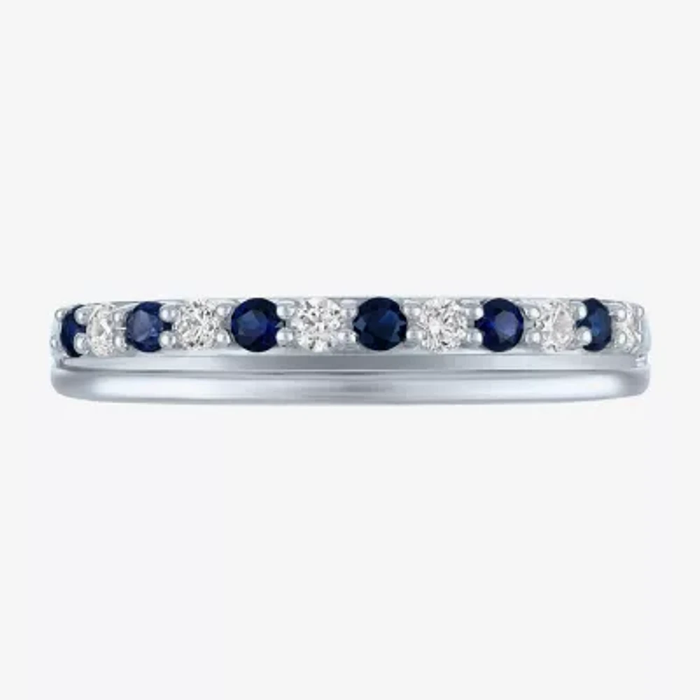 Womens 3.5MM 1/10 CT. T.W. Lab Created Blue Sapphire 10K White Gold Wedding Band