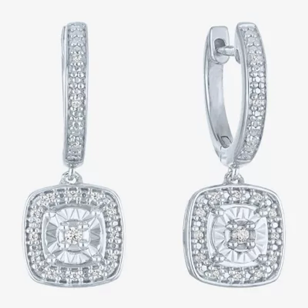 (G-H / I1-I2) Womens 1/10 CT. T.W. Lab Grown White Diamond Sterling Silver 21.8mm Cushion Hoop Earrings