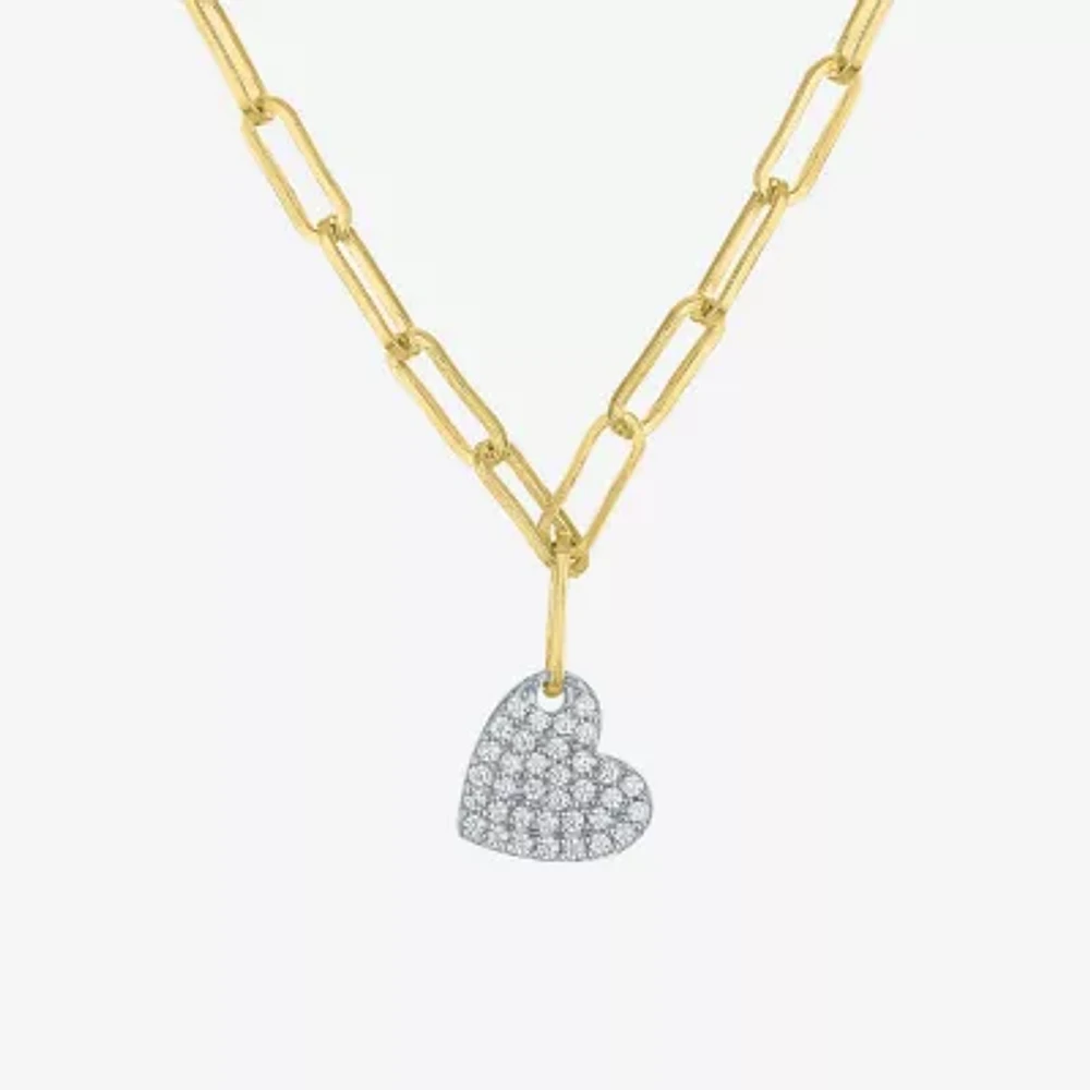 Diamond Addiction (G-H / I1-I2) Womens 1/10 CT. T.W. Lab Grown White Diamond 14K Gold Over Silver Heart 18 Inch Pendant Necklace