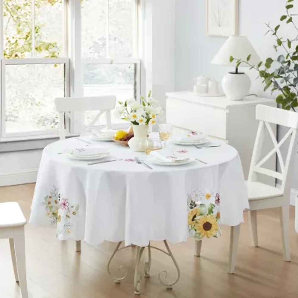 Elrene Home Fashions Sunflower And Daisies Cutwork Tablecloth