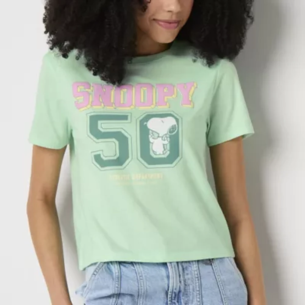 Snoopy 50th Semi Fit Tee Womens Crew Neck Short Sleeve Fitted Peanuts Juniors Graphic T-Shirt