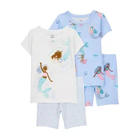 Carter's Baby Girls Rib Crew Neck Short Sleeve 4-pc. Pajama Sets