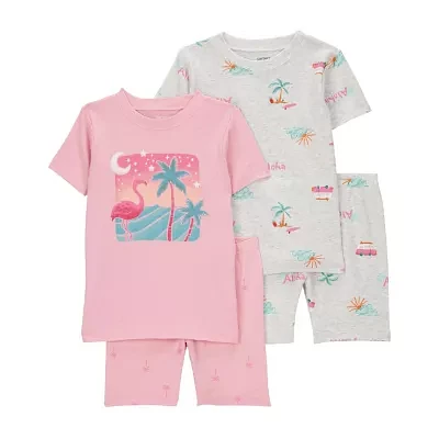 Carter's Baby Girls Rib Crew Neck Short Sleeve 4-pc. Pajama Sets
