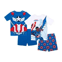 Disney Collection Little & Big Kid Boys Captain America Crew Neck Short Sleeve 4-pc. Pajama Sets