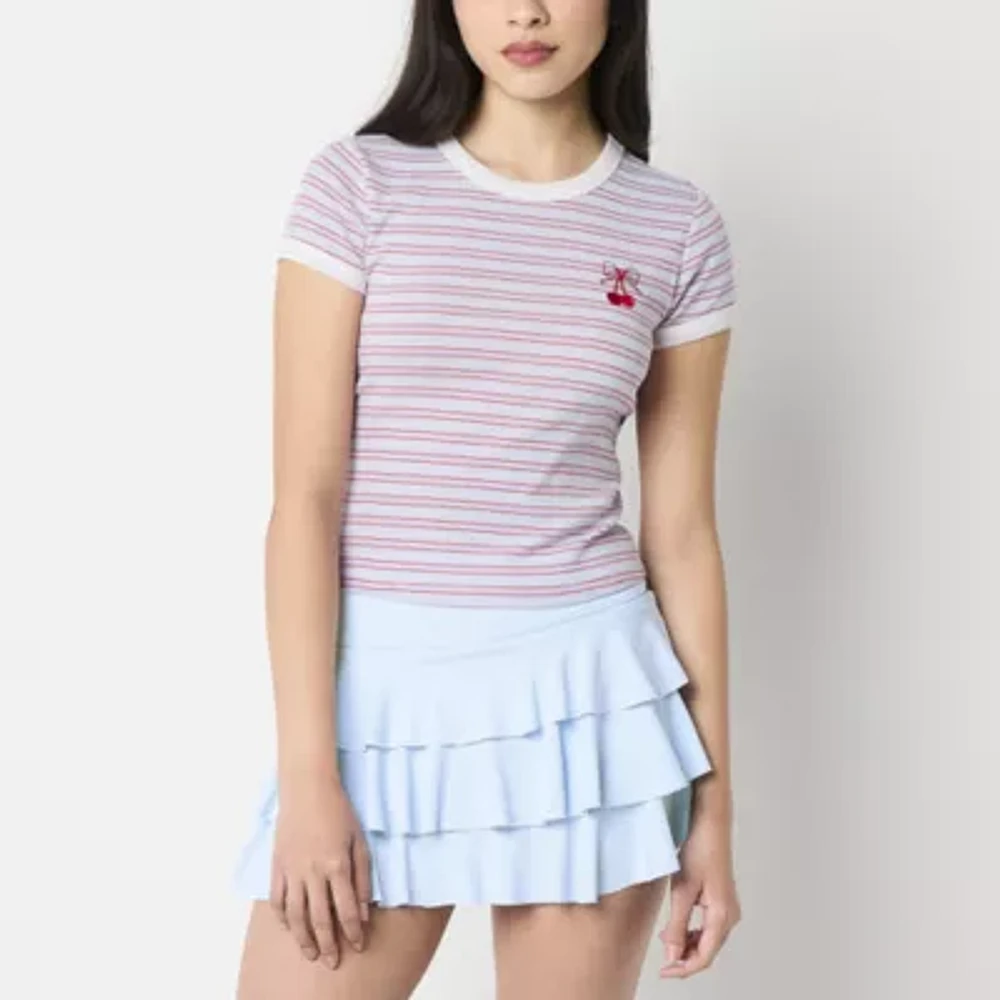 Arizona Stripe Womens Crew Neck Short Sleeve Juniors T-Shirt