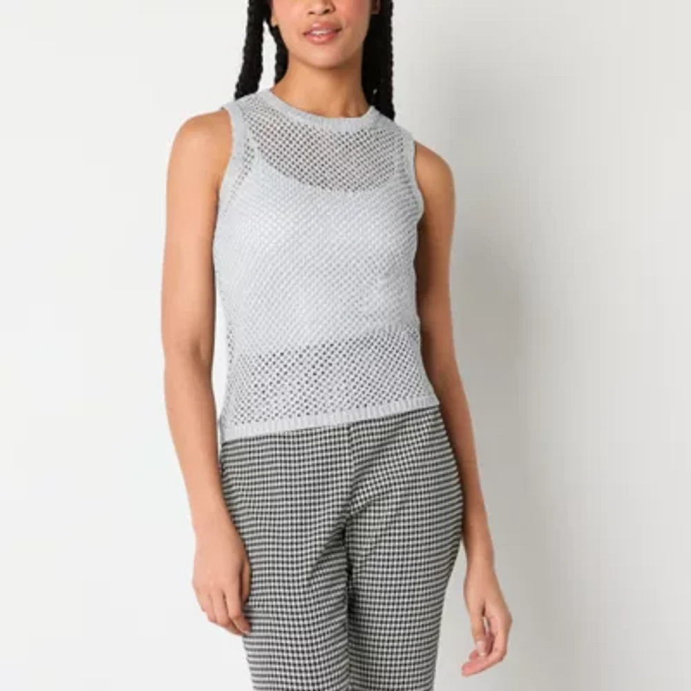 Worthington Womens Crew Neck Sleeveless Pullover Sweater
