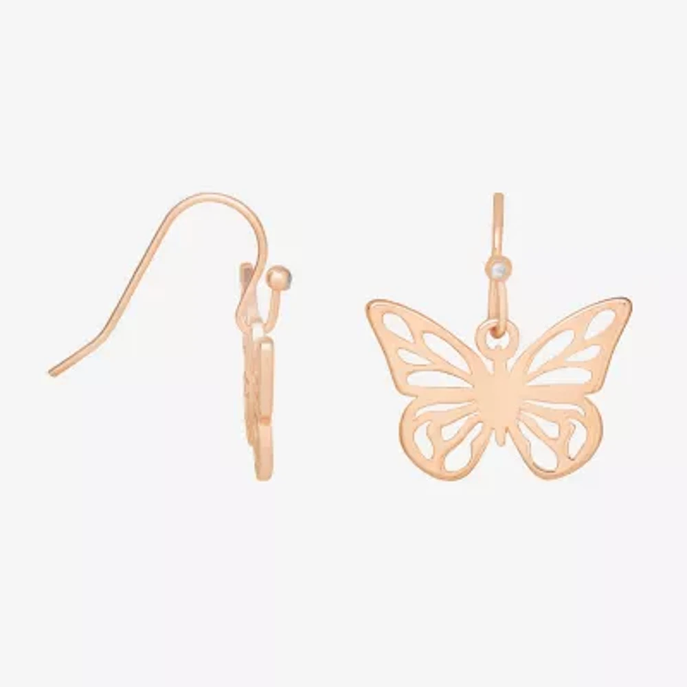 Bijoux Bar Delicates Rose Tone Womens Butterfly Drop Earrings
