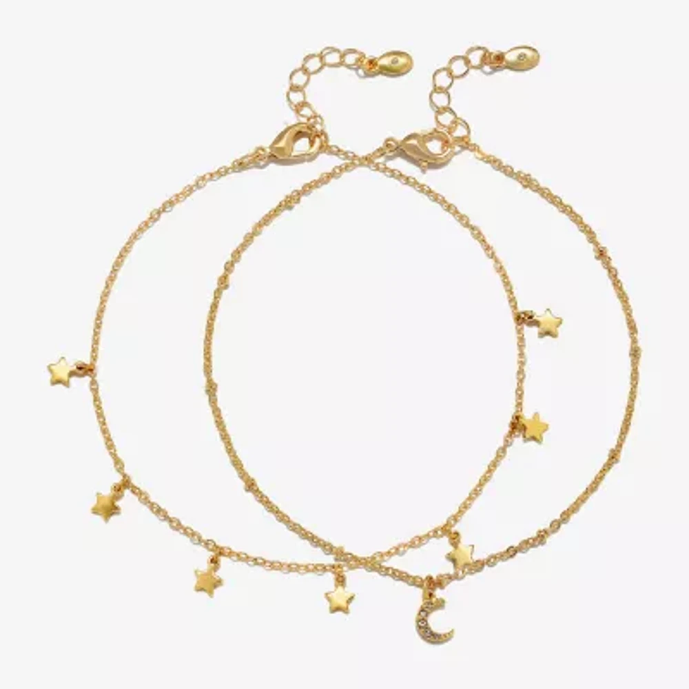 Bijoux Bar Delicates Womens 9 Inch Solid Link Moon Star Ankle Bracelet