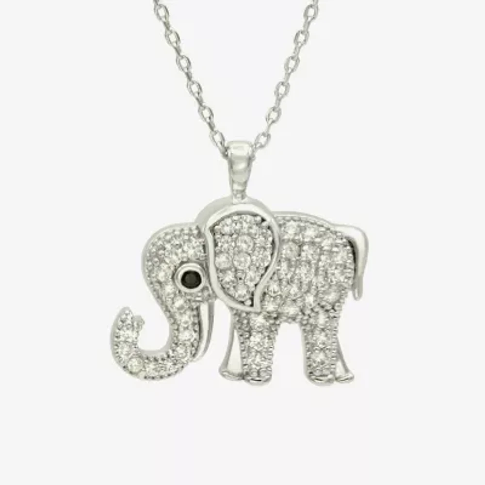 Sparkle Allure Elephant Womens Cubic Zirconia Pure Silver Over Brass 16 Inch Pendant Necklace