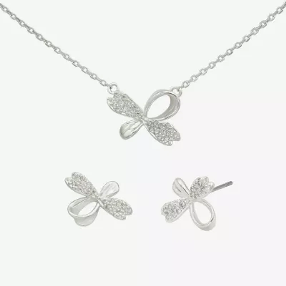 Sparkle Allure Womens Cubic Zirconia Pure Silver Over Brass Bow 2-pc. Jewelry Set