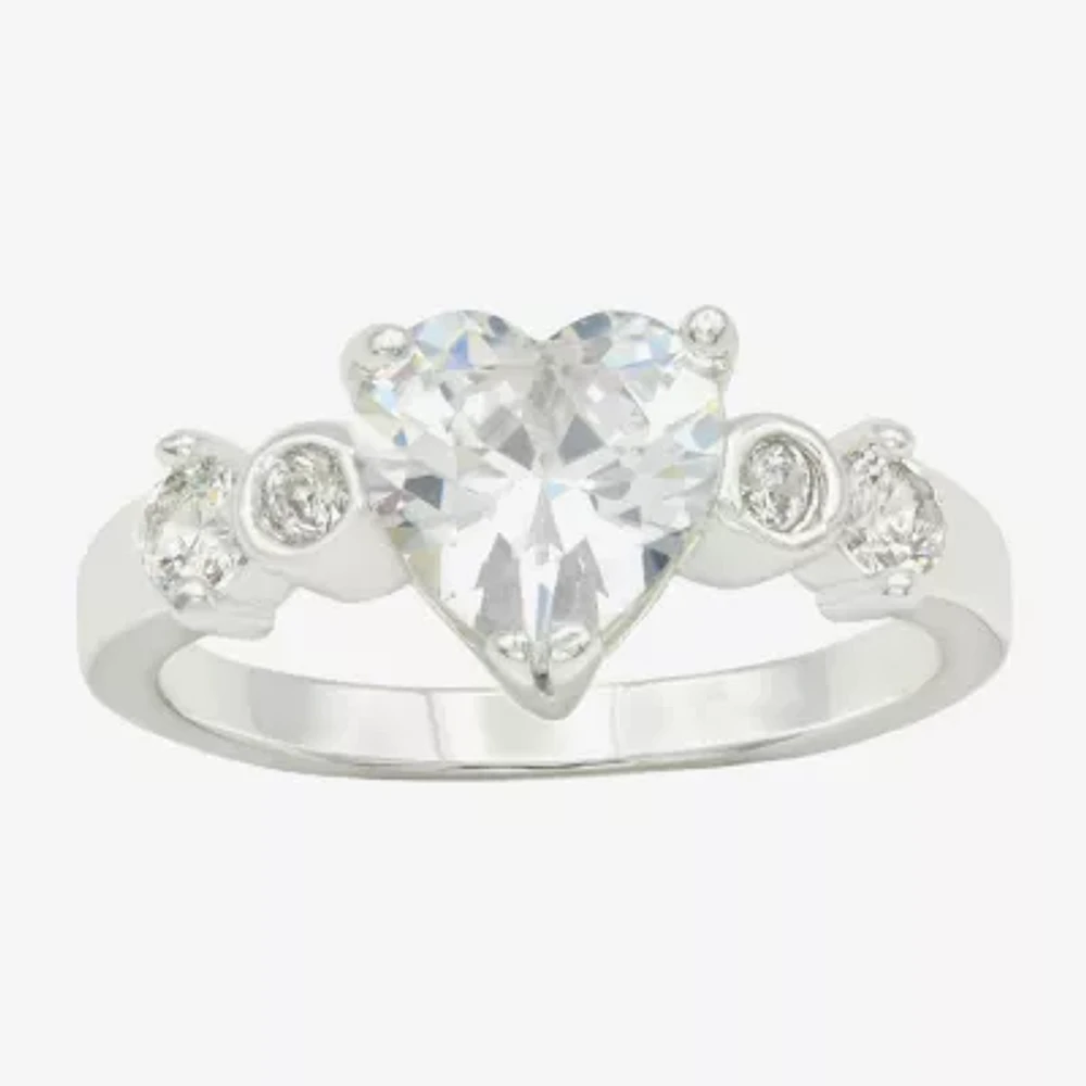 Sparkle Allure Womens Cubic Zirconia Pure Silver Over Brass Heart Cocktail Ring
