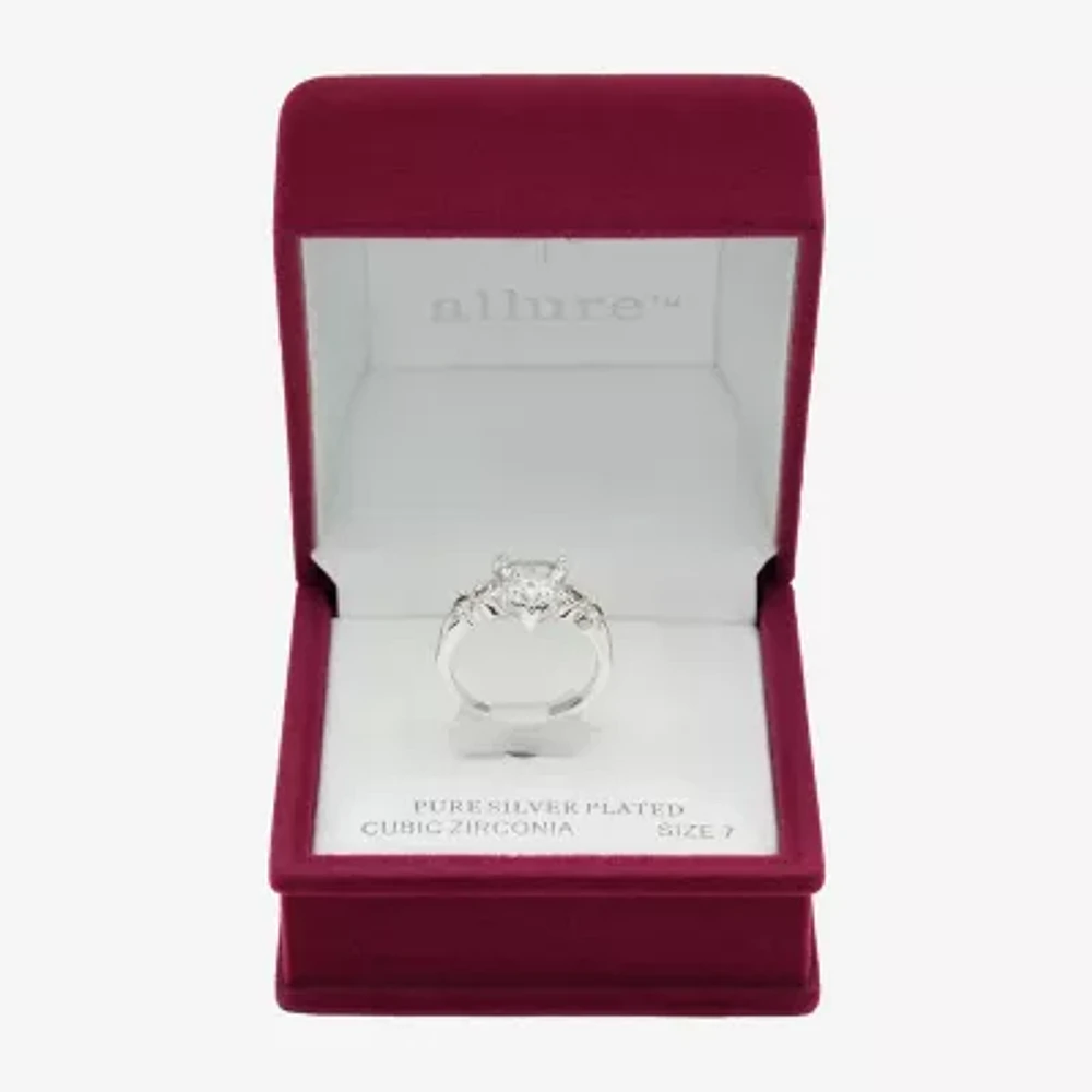 Sparkle Allure Womens Cubic Zirconia Pure Silver Over Brass Heart Cocktail Ring