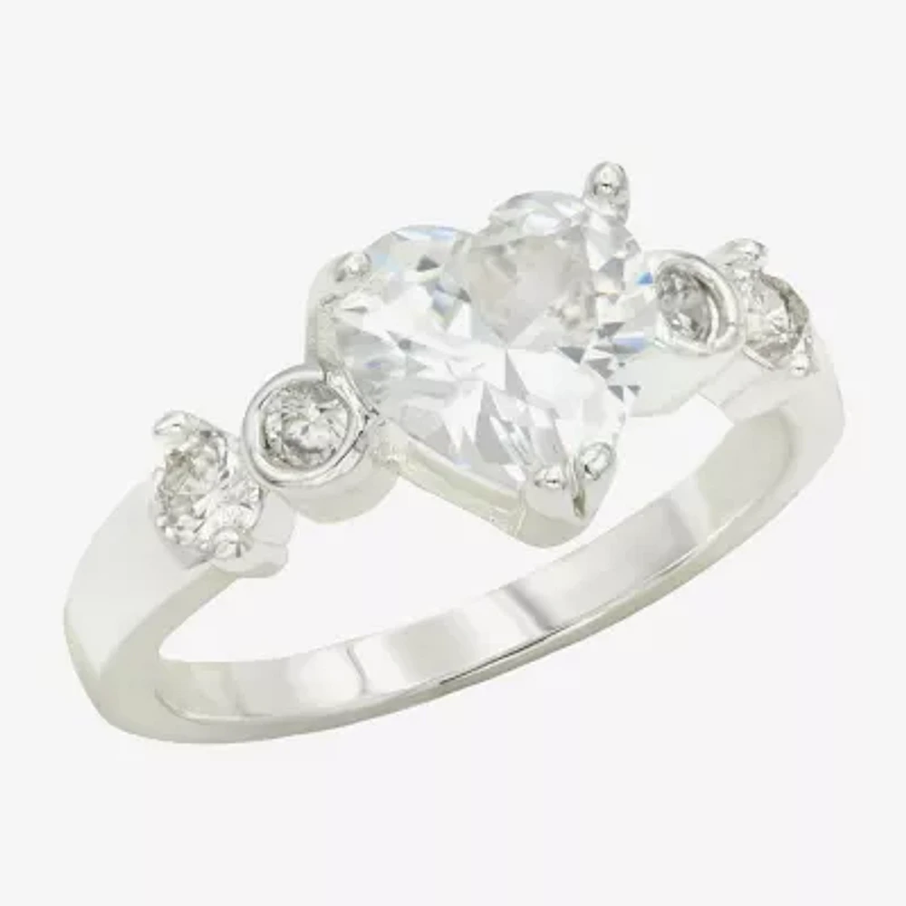 Sparkle Allure Womens Cubic Zirconia Pure Silver Over Brass Heart Cocktail Ring