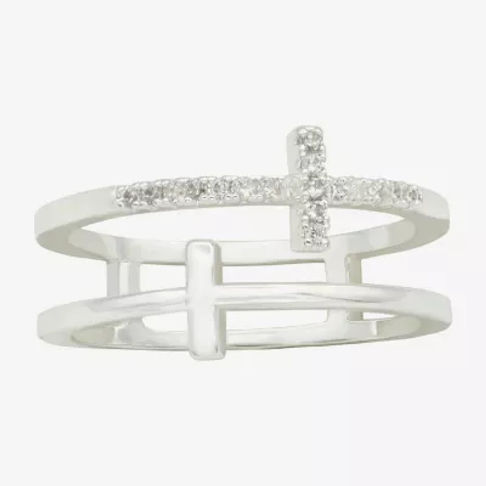 Sparkle Allure Womens 6MM Cubic Zirconia Pure Silver Over Brass Cross Band