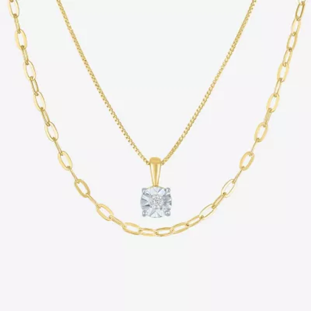 Yes Womens Diamond Accent Lab Grown White Diamond 14K Gold Over Silver Sterling Silver Round 16 Inch Pendant Necklace